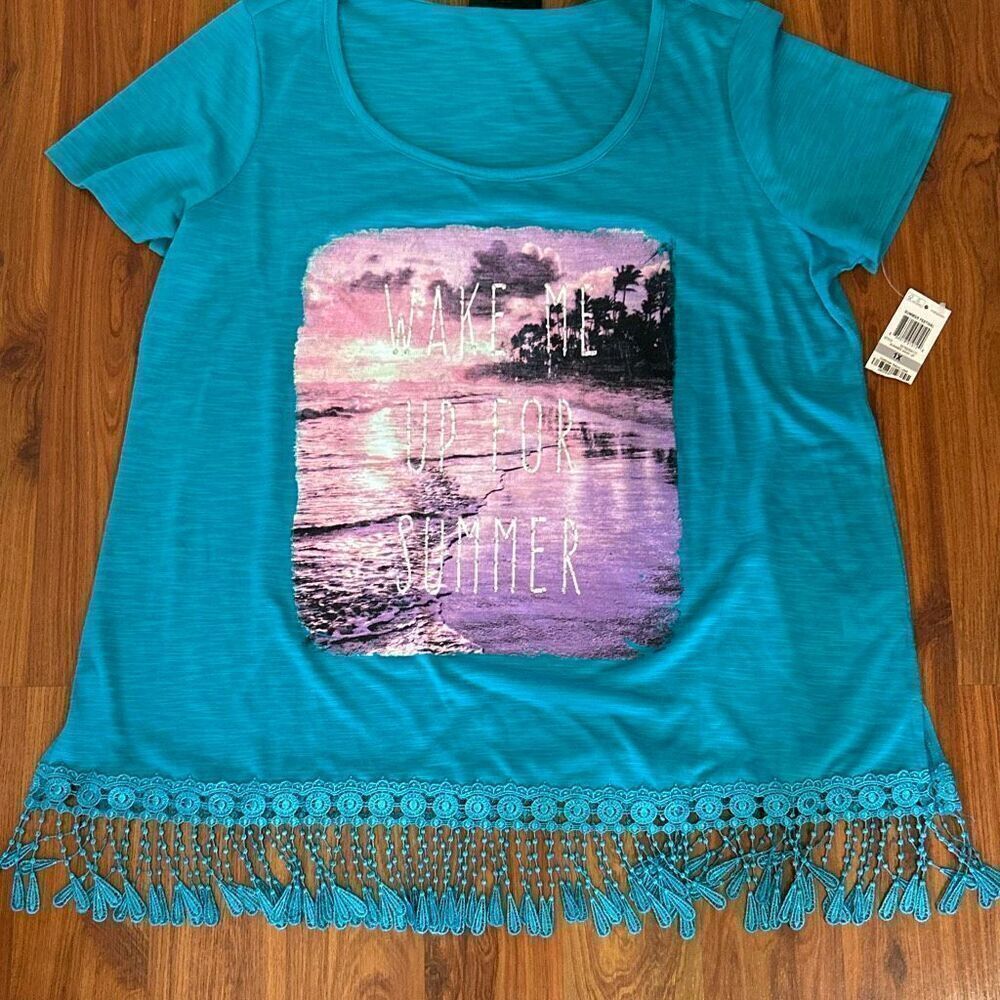 NWT Style & co wake me up for summer logo short sleeve T-shirt with rhinestones